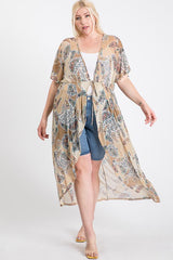 Short Sleeves Long-line Printed Mesh Open Cardigan | Mixtshop LLC