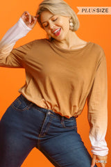 Ombre Print Long Sleeve Top With Gathered Front Detail And Raw Hem | Mixtshop LLC