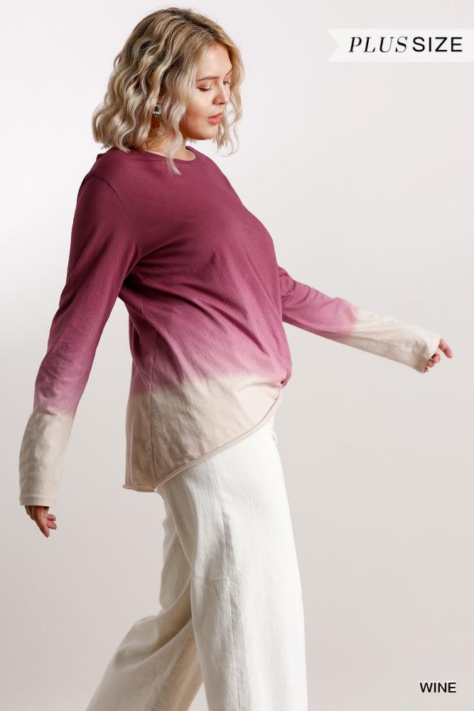 Ombre Print Long Sleeve Top With Gathered Front Detail And Raw Hem | Mixtshop LLC