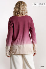 Ombre Print Long Sleeve Top With Gathered Front Detail And Raw Hem | Mixtshop LLC