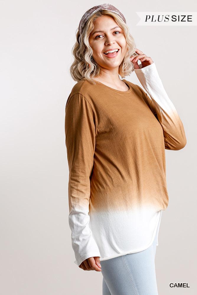 Ombre Print Long Sleeve Top With Gathered Front Detail And Raw Hem | Mixtshop LLC