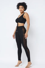 Mesh Strappy Adjustable Ruched Crop Top With Matching See Through Side Panel Leggings | Mixtshop LLC