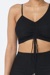 Mesh Strappy Adjustable Ruched Crop Top With Matching See Through Side Panel Leggings | Mixtshop LLC