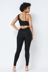 Mesh Strappy Adjustable Ruched Crop Top With Matching See Through Side Panel Leggings | Mixtshop LLC