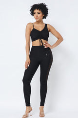 Mesh Strappy Adjustable Ruched Crop Top With Matching See Through Side Panel Leggings | Mixtshop LLC