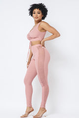 Mesh Strappy Adjustable Ruched Crop Top With Matching See Through Side Panel Leggings | Mixtshop LLC