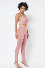 Mesh Strappy Adjustable Ruched Crop Top With Matching See Through Side Panel Leggings | Mixtshop LLC