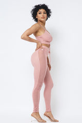 Mesh Strappy Adjustable Ruched Crop Top With Matching See Through Side Panel Leggings | Mixtshop LLC