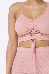 Mesh Strappy Adjustable Ruched Crop Top With Matching See Through Side Panel Leggings | Mixtshop LLC