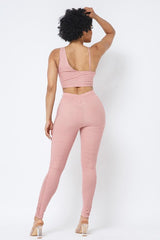 Mesh Strappy Adjustable Ruched Crop Top With Matching See Through Side Panel Leggings | Mixtshop LLC