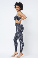 Mesh Print Crop Top With Plastic Chain Halter Neck With Matching Leggings | Mixtshop LLC