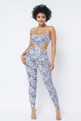 Mesh Print Crop Top With Plastic Chain Halter Neck With Matching Leggings | Mixtshop LLC