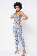Mesh Print Crop Top With Plastic Chain Halter Neck With Matching Leggings | Mixtshop LLC
