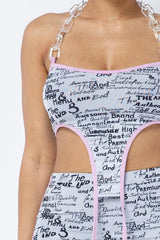 Mesh Print Crop Top With Plastic Chain Halter Neck With Matching Leggings | Mixtshop LLC