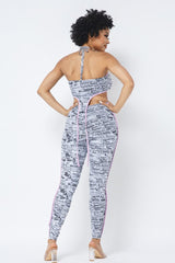 Mesh Print Crop Top With Plastic Chain Halter Neck With Matching Leggings | Mixtshop LLC