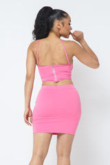 Rhinestone Detailed Strappy Cropped Top With Matching Rhinestone Pocket Detail Mini Skirt | Mixtshop LLC