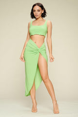 Summer Days Solid Crop Top & Split Thigh Twist Slit Skirt Set | Mixtshop LLC