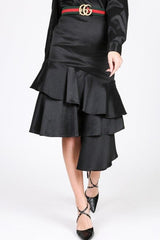Asymmetrical Ruffle Bottom Satin Skirt | Mixtshop LLC