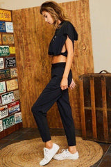 Hoodie Waist Adjustable Contrast Mesh Crop Top | Mixtshop LLC