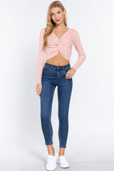 V-neck Front Knotted Crop Sweater | Mixtshop LLC