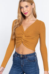 V-neck Front Knotted Crop Sweater | Mixtshop LLC