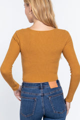 V-neck Front Knotted Crop Sweater | Mixtshop LLC