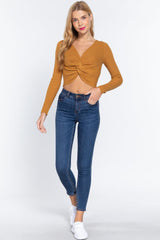 V-neck Front Knotted Crop Sweater | Mixtshop LLC