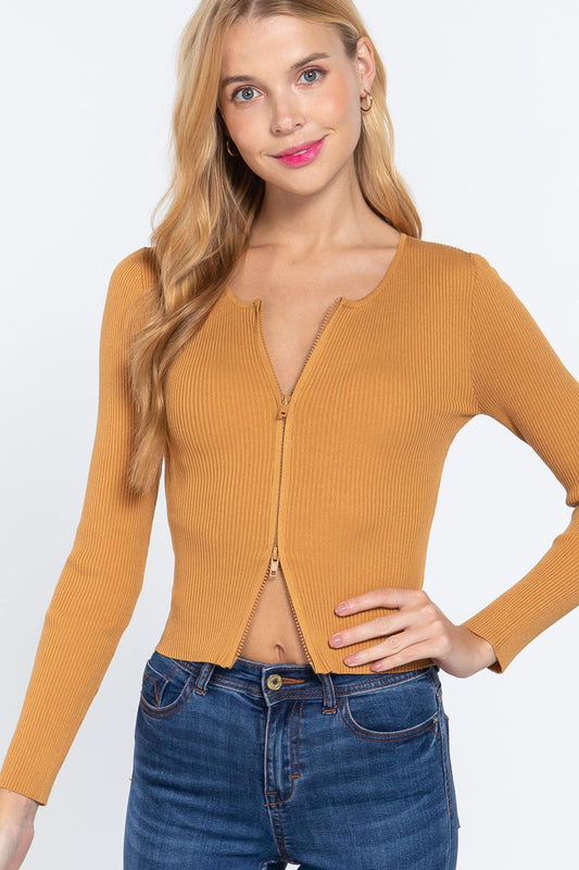 Rib Sweater Top W/front Zipper | Mixtshop LLC
