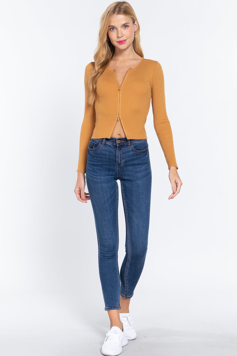 Rib Sweater Top W/front Zipper | Mixtshop LLC