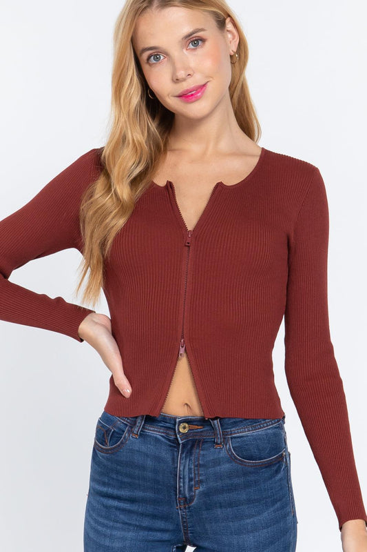 Rib Sweater Top W/front Zipper | Mixtshop LLC