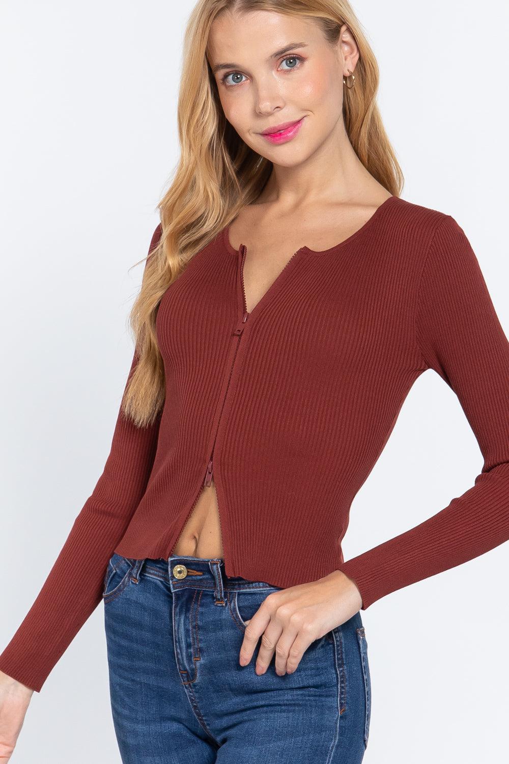 Rib Sweater Top W/front Zipper | Mixtshop LLC