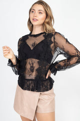 Sheer Mesh Floral Peplum Top | Mixtshop LLC