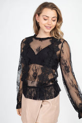 Sheer Mesh Floral Peplum Top | Mixtshop LLC
