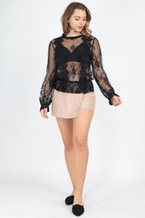 Sheer Mesh Floral Peplum Top | Mixtshop LLC