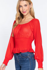 Long Slv Smocked Chiffon Top | Mixtshop LLC