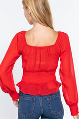 Long Slv Smocked Chiffon Top | Mixtshop LLC