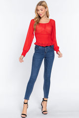 Long Slv Smocked Chiffon Top | Mixtshop LLC