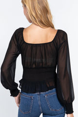 Long Slv Smocked Chiffon Top | Mixtshop LLC