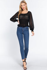 Long Slv Smocked Chiffon Top | Mixtshop LLC