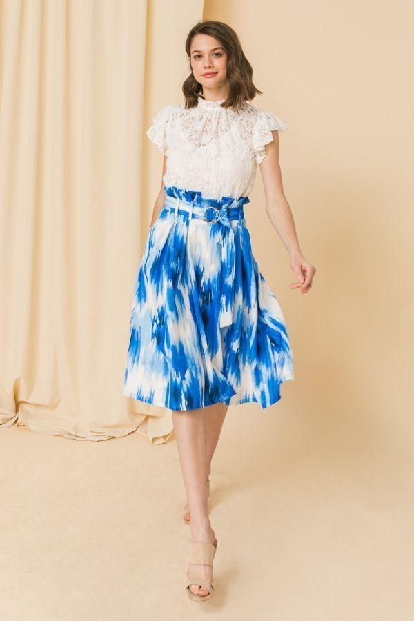 Self-buckle Belt Printed Skirt | Mixtshop LLC