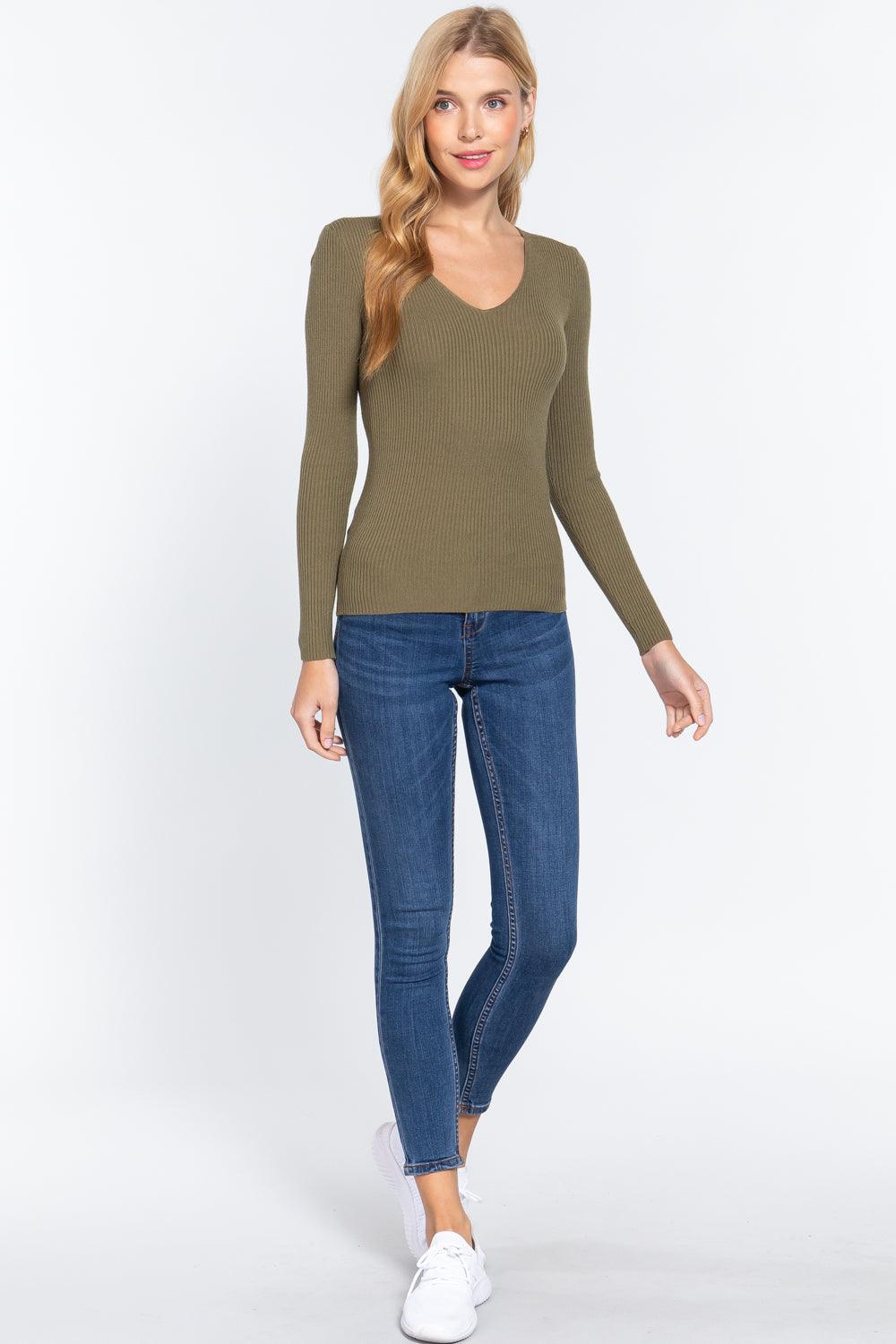 V-neck Viscose Rib Sweater | Mixtshop LLC