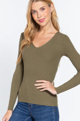 V-neck Viscose Rib Sweater | Mixtshop LLC