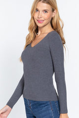 V-neck Viscose Rib Sweater | Mixtshop LLC