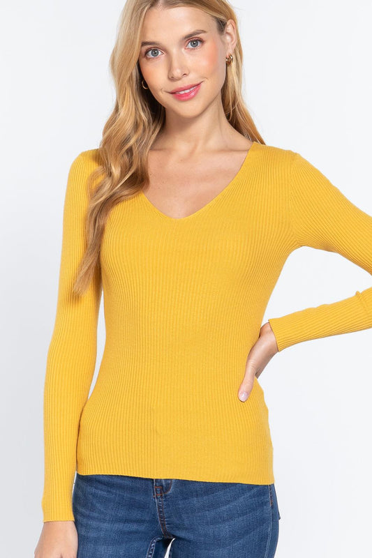 V-neck Viscose Rib Sweater | Mixtshop LLC