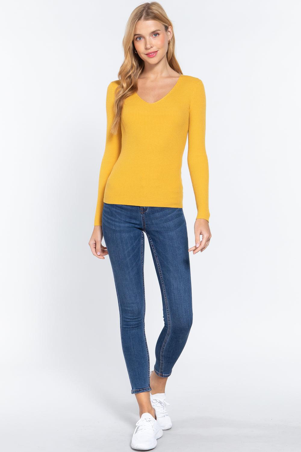 V-neck Viscose Rib Sweater | Mixtshop LLC