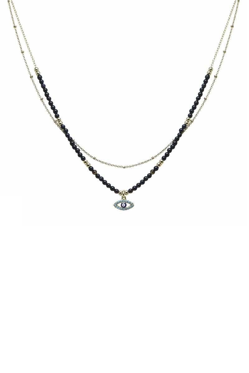 2 Layered Metal Seed Bead Evil Eye Pendant Necklace | Mixtshop LLC