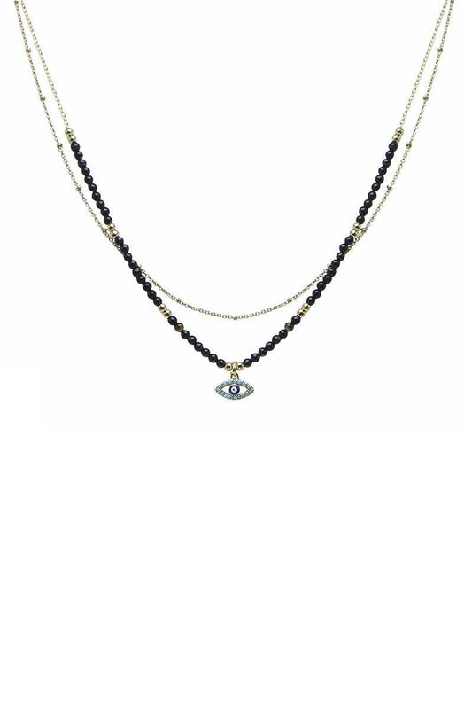 2 Layered Metal Seed Bead Evil Eye Pendant Necklace | Mixtshop LLC