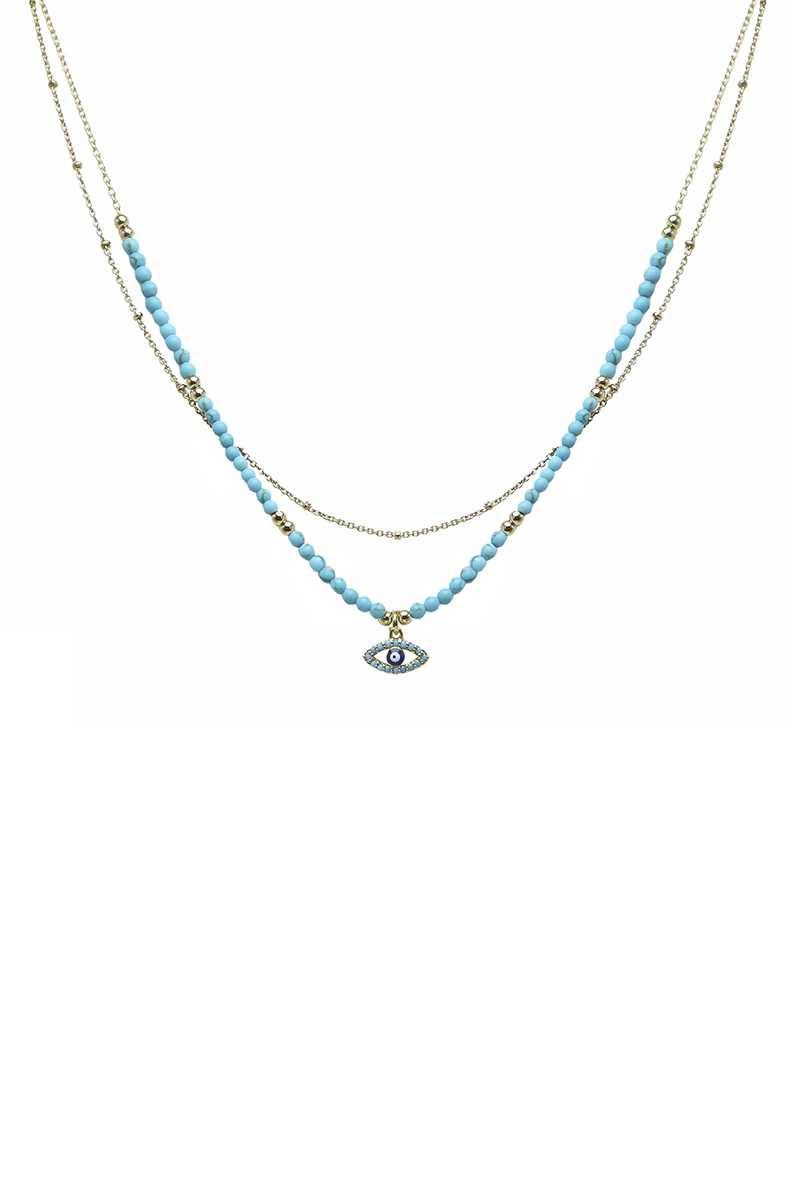 2 Layered Metal Seed Bead Evil Eye Pendant Necklace | Mixtshop LLC