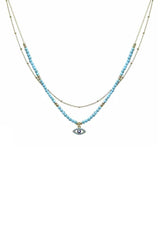 2 Layered Metal Seed Bead Evil Eye Pendant Necklace | Mixtshop LLC