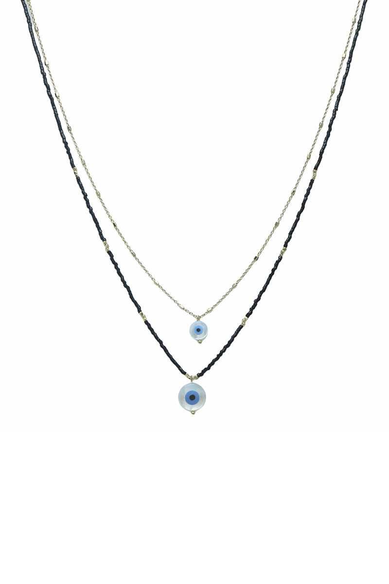 Seed Bead Evil Eye Pendant Layered Necklace | Mixtshop LLC